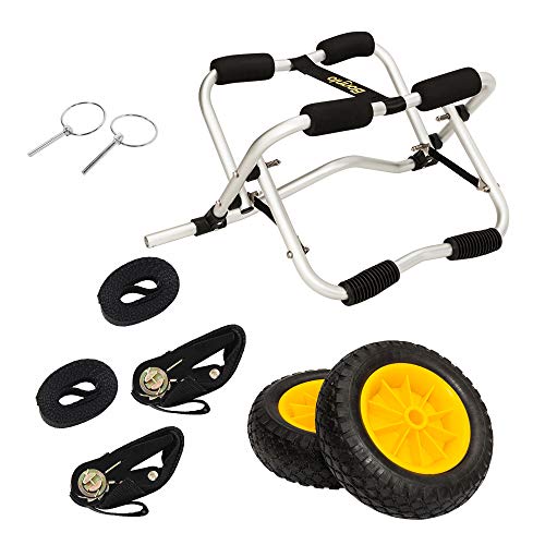 Bonnlo Universal Kayak Carrier - Trolley for Carrying Kayaks, Canoes, Paddleboards, Float Mats, and Jon Boats - Inflation-Free Solid Tires Wheel 2 Ratchet Straps