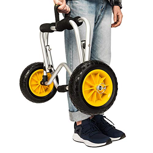 Bonnlo Universal Kayak Carrier - Trolley for Carrying Kayaks, Canoes, Paddleboards, Float Mats, and Jon Boats - Inflation-Free Solid Tires Wheel 2 Ratchet Straps
