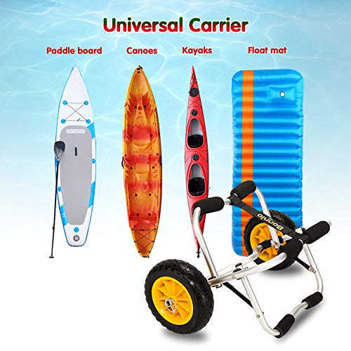 Bonnlo Universal Kayak Carrier - Trolley for Carrying Kayaks, Canoes, Paddleboards, Float Mats, and Jon Boats - Inflation-Free Solid Tires Wheel 2 Ratchet Straps