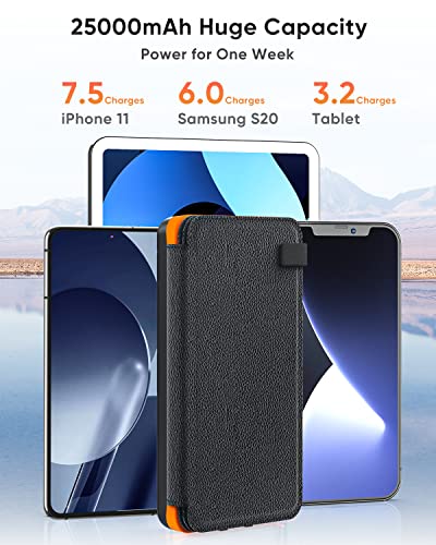 Solar Charger 25000mAh, Hiluckey Outdoor Portable Power Bank with 4 Solar Panels, Fast Charge External Battery Pack with Dual USB Outputs Compatible with Smartphones, Tablets, etc.