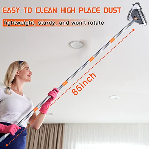 85 Inch Wall Cleaner Mop with Long Handle - ROKOXIN Baseboard Cleaner Tool Duster for Wall Washer Cleaning Ceiling Window Floor, with Extension Pole 39" to 85", 6 Replacement Microfiber Chenille Pads