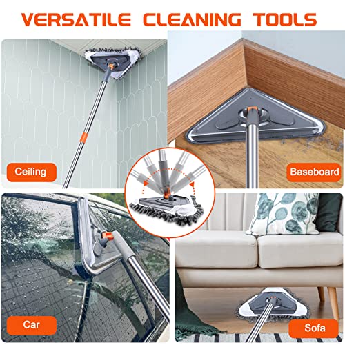 85 Inch Wall Cleaner Mop with Long Handle - ROKOXIN Baseboard Cleaner Tool Duster for Wall Washer Cleaning Ceiling Window Floor, with Extension Pole 39" to 85", 6 Replacement Microfiber Chenille Pads