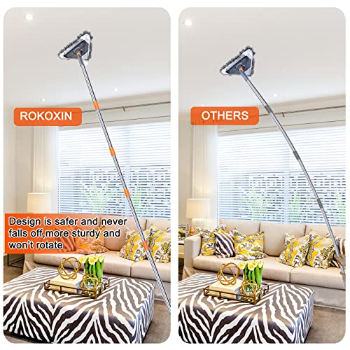 85 Inch Wall Cleaner Mop with Long Handle - ROKOXIN Baseboard Cleaner Tool Duster for Wall Washer Cleaning Ceiling Window Floor, with Extension Pole 39" to 85", 6 Replacement Microfiber Chenille Pads