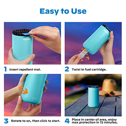 Thermacell Patio Shield Mosquito Repeller, Blue; Highly Effective Mosquito Repellent for Patio; No Candles or Flames, DEET-Free, Scent-Free, Bug Spray Alternative; Includes 12-Hour Refill