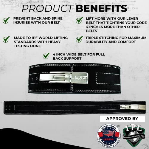 Flexz Fitness Lever Weight Lifting Leather Belt - 10mm Powerlifting Gym Belts for Men & Women - Lower Back Support for Weightlifting Deadlifts Squats