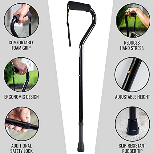DMI Walking Cane and Walking Stick for Adult Men and Women, FSA Eligible, Lightweight and Adjustable from 33-37 Inches, Supports up to 250 Pounds with Ergonomic Hand Grip and Wrist Strap, Black