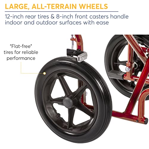 Drive Medical EXP19LTRD Lightweight Expedition Folding Transport Wheelchair with Hand Brakes, Red