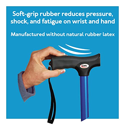 Carex Health Brands Soft Grip Walking Cane - Height Adjustable Cane with Wrist Strap - Latex Free Soft Cushion Handle, Blue Marble