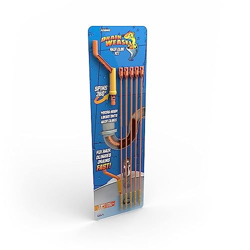 FlexiSnake Drain Weasel Sink Snake Cleaner - 18 inch - Drain Hair Clog Remover Tool with Rotating Handle & 5 Wand Refills - Thin, Flexible, Easy to Use on Most Drains & Grates - Made in USA (5-Pack)