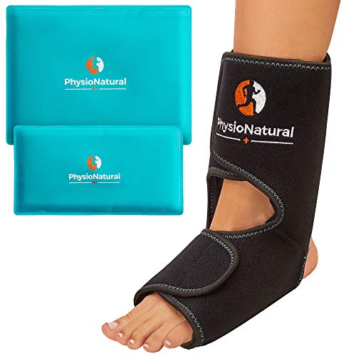 PhysioNatural Foot & Ankle Ice Wrap with 2 Cold Gel Packs â Great for Sprained Ankle, Achilles Tendon Injuries, Plantar Fasciitis, Bursitis & Sore Feet â Cold Therapy Pain Relief (XS-XL)