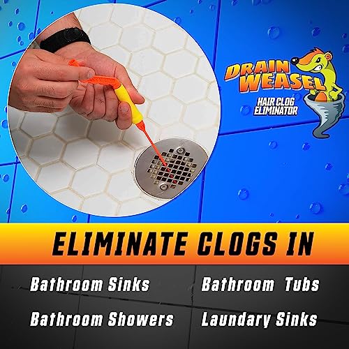 FlexiSnake Drain Weasel Sink Snake Cleaner - 18 inch - Drain Hair Clog Remover Tool with Rotating Handle & 5 Wand Refills - Thin, Flexible, Easy to Use on Most Drains & Grates - Made in USA (5-Pack)