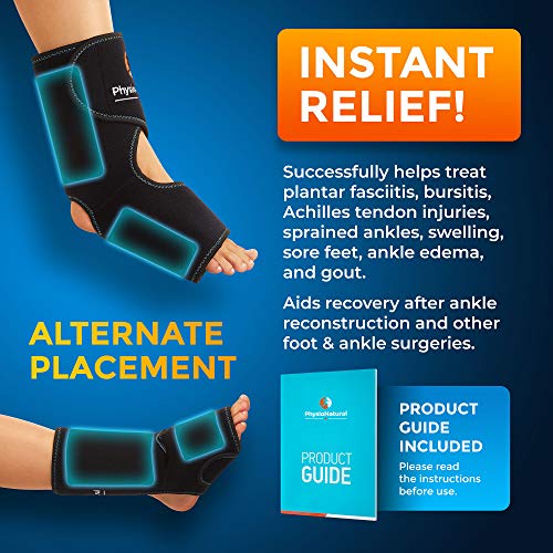 PhysioNatural Foot & Ankle Ice Wrap with 2 Cold Gel Packs â Great for Sprained Ankle, Achilles Tendon Injuries, Plantar Fasciitis, Bursitis & Sore Feet â Cold Therapy Pain Relief (XS-XL)