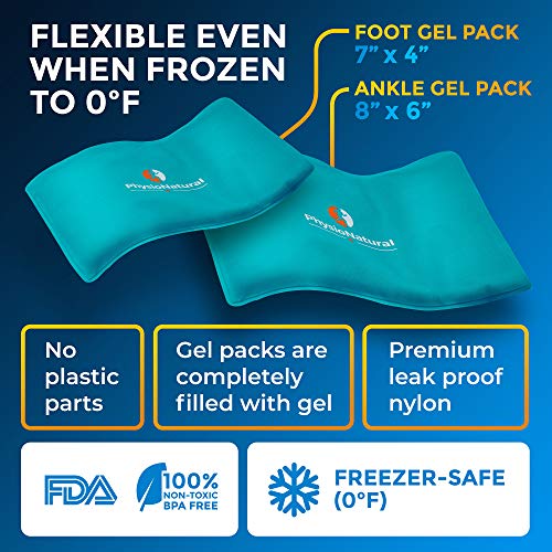 PhysioNatural Foot & Ankle Ice Wrap with 2 Cold Gel Packs â Great for Sprained Ankle, Achilles Tendon Injuries, Plantar Fasciitis, Bursitis & Sore Feet â Cold Therapy Pain Relief (XS-XL)
