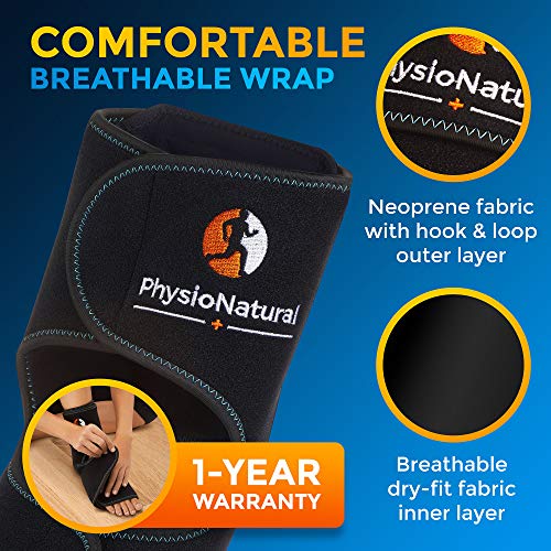 PhysioNatural Foot & Ankle Ice Wrap with 2 Cold Gel Packs â Great for Sprained Ankle, Achilles Tendon Injuries, Plantar Fasciitis, Bursitis & Sore Feet â Cold Therapy Pain Relief (XS-XL)