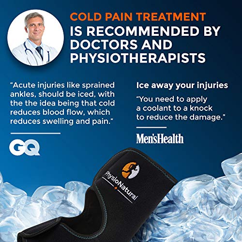 PhysioNatural Foot & Ankle Ice Wrap with 2 Cold Gel Packs â Great for Sprained Ankle, Achilles Tendon Injuries, Plantar Fasciitis, Bursitis & Sore Feet â Cold Therapy Pain Relief (XS-XL)