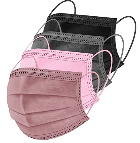 100 Pcs Multicolor Disposable Face Masks, Breathable Non-woven Multicolor Mask Facial Mouth Cover 3 Layer with Nose Clip Elastic Earloop 4Color