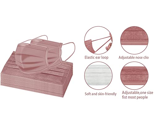 100 Pcs Multicolor Disposable Face Masks, Breathable Non-woven Multicolor Mask Facial Mouth Cover 3 Layer with Nose Clip Elastic Earloop 4Color