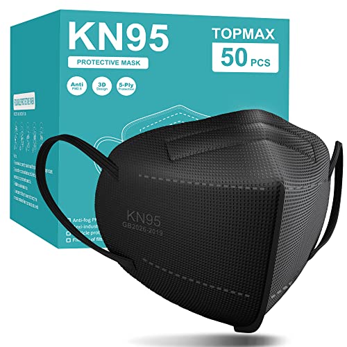 TOPMAX KN95 Face Masks 50 Pack 5-Ply Breathable Filter Efficiencyâ¥95% Protective Cup Dust Disposable Masks Against PM2.5 Black
