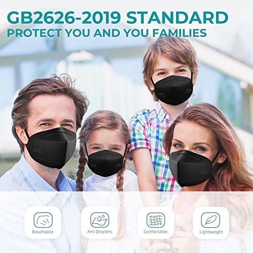 TOPMAX KN95 Face Masks 50 Pack 5-Ply Breathable Filter Efficiencyâ¥95% Protective Cup Dust Disposable Masks Against PM2.5 Black