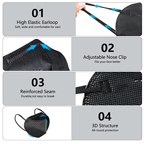 KN95 Face Mask 50 PCS, Breathable Protection Masks, 5-Ply KN95 Black Masks, Cup Dust Safety Masks