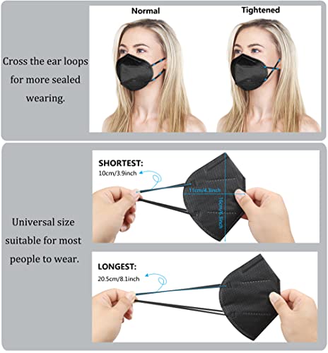 KN95 Face Mask 50 PCS, Breathable Protection Masks, 5-Ply KN95 Black Masks, Cup Dust Safety Masks