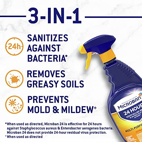 Microban Disinfectant Spray, 24 Hour Sanitizing and Antibacterial Spray, All Purpose Cleaner, Citrus Scent, 4 Count, 22 fl oz Each