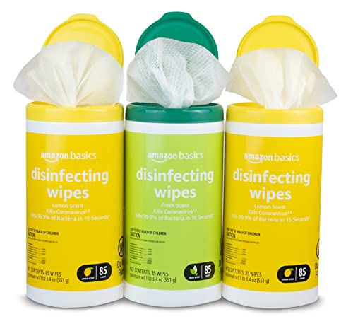 Amazon Brand - Solimo Disinfecting Wipes, Lemon Scent & Fresh Scent, Sanitizes/Cleans/Disinfects/Deodorizes, 75 Count (Pack of 3)