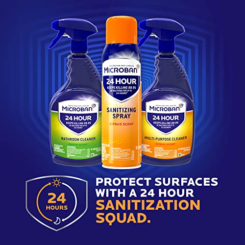 Microban Disinfectant Spray, 24 Hour Sanitizing and Antibacterial Spray, All Purpose Cleaner, Citrus Scent, 4 Count, 22 fl oz Each