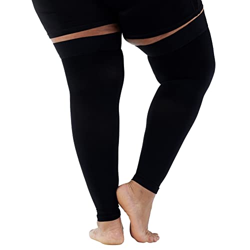 Mojo Compression Stockings for Circulation Leg 20-30mmHg- Unisex Thigh-Hi Leg Sleeve With Grip Top Firm Graduated Support Black X-Large A609BL4