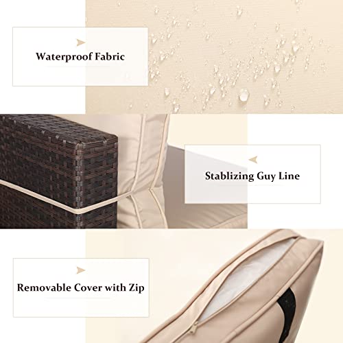 Natural Expressions 5 Piece Wicker Patio Sectional Furniture Sets Outdoor Sofa Rattan Couch,All Weather Conversation Set with Tempered Glass Coffee Table and Cushions,Deck, Poolside,Backyard Porch