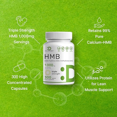 Ultra Strength HMB Supplements 1000mg with Vitamin D3 2000 IU Per Serv, 200 Capsules | Third Party Tested | Supports Muscle Growth, Retention & Lean Muscle Mass - Fast Workout Recovery