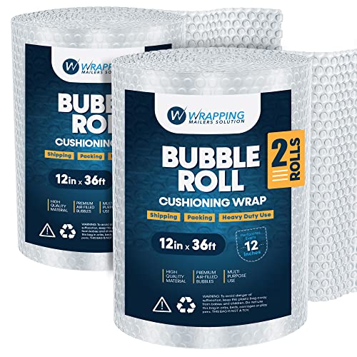 2-Pack Air Bubble Cushioning Roll Wrap 12-Inches X 72 - Feet Perforated Every 12-Inch For Shipping -For Packing and Moving Boxes Heavy Duty, Made In USA-High Qualityâ¦