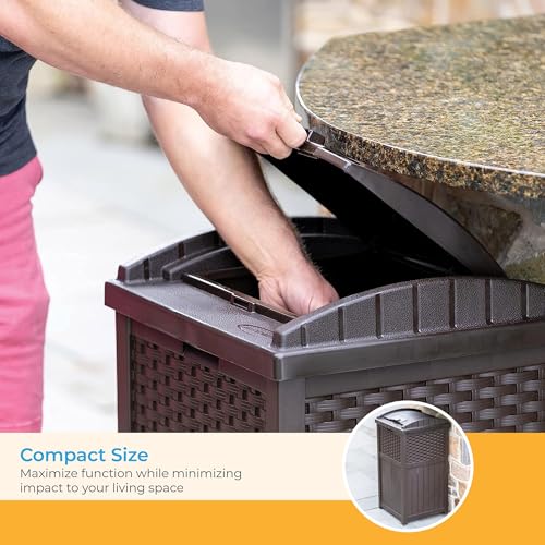 Suncast 33 Gallon Hideaway Can Resin Outdoor Trash with Lid Use in Backyard, Deck, or Patio, 33-Gallon, Brown