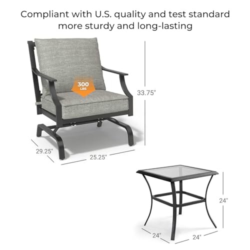 Grand patio 3 PCS Patio Furniture Set Outdoor Bistro Set Metal K/D Chat Set Rocking Chair with Gray Comfortable Cushions for Garden Lawn & Poolside