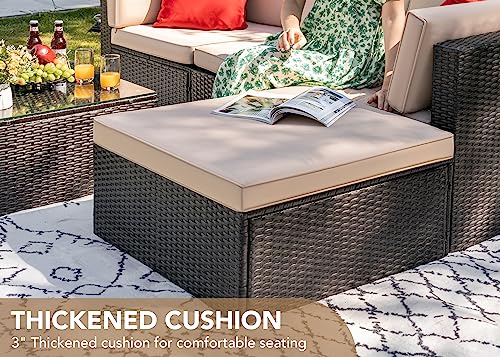 Devoko 5 Pieces Patio Furniture Sets All Weather Outdoor Sectional Sofa Manual Weaving Wicker Rattan Patio Conversation Set with Cushion and Glass Table (Beige)