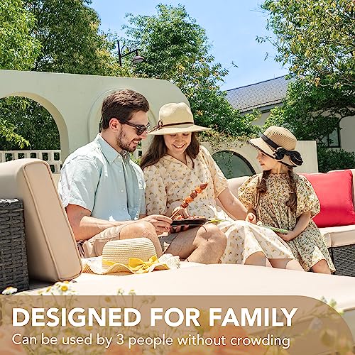 Devoko 5 Pieces Patio Furniture Sets All Weather Outdoor Sectional Sofa Manual Weaving Wicker Rattan Patio Conversation Set with Cushion and Glass Table (Beige)