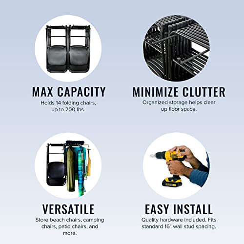 StoreYourBoard BLAT Chair Double Storage Rack, Wall Mount Hooks, Holds 200 lbs, Folding, Patio, Camping, and Beach Chairs