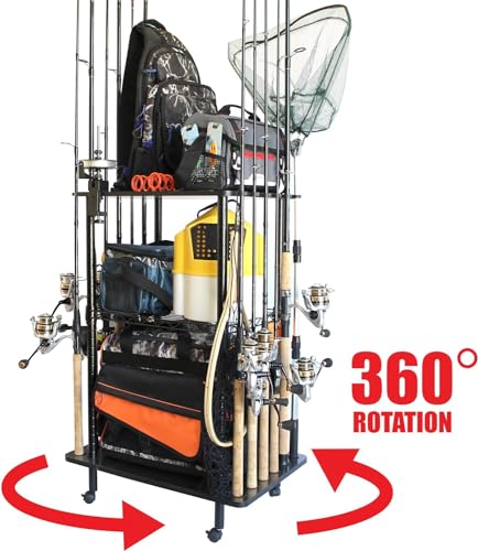 Rush Creek Creations 12 Fishing Rod Tackle Cart - 5 Minute Assembly, Black (40-0001)