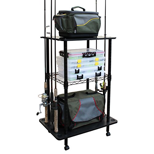 Rush Creek Creations 12 Fishing Rod Tackle Cart - 5 Minute Assembly, Black (40-0001)