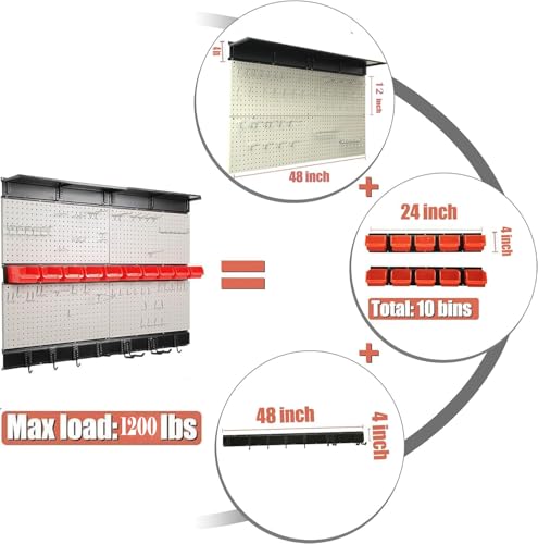 Ultrawall Garage Storage, 48x36 inch Pegboard with Hooks Garage Storage Bins Tool Board Panel Tool Organizer