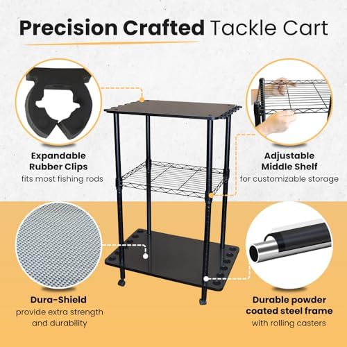 Rush Creek Creations 12 Fishing Rod Tackle Cart - 5 Minute Assembly, Black (40-0001)