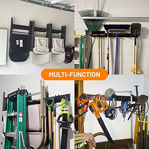 Wallmaster Garage Storage Tool Organizer Rack Heavy Duty Tools Garage Organization Wall Mount Rack Hanger with 6 Hooks 48inch Tracks Max Load 265lb