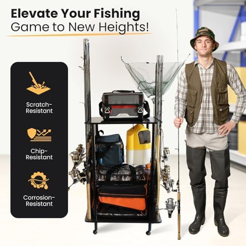 Rush Creek Creations 12 Fishing Rod Tackle Cart - 5 Minute Assembly, Black (40-0001)