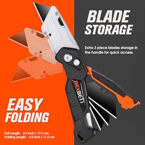 REXBETI 2-Pack Utility Knife, SK5 Heavy Duty Retractable Box Cutter for Cartons, Cardboard and Boxes, Blade Storage Design, Extra 10 Blades Included