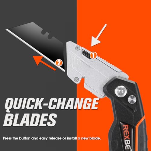 REXBETI 2-Pack Utility Knife, SK5 Heavy Duty Retractable Box Cutter for Cartons, Cardboard and Boxes, Blade Storage Design, Extra 10 Blades Included