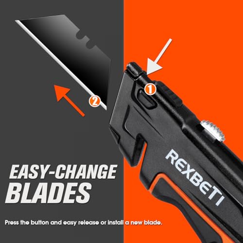 REXBETI 2-Pack Utility Knife, SK5 Heavy Duty Retractable Box Cutter for Cartons, Cardboard and Boxes, Blade Storage Design, Extra 10 Blades Included