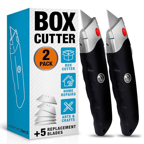 Internet's Best Premium Utility Knife - Set of 2 - Retractable Razor Knife Set - Box Cutter