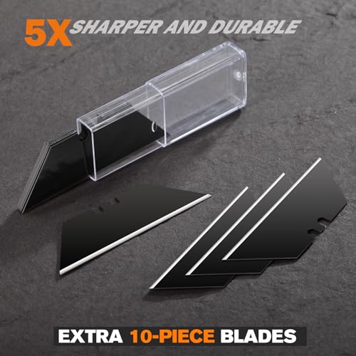 REXBETI 2-Pack Utility Knife, SK5 Heavy Duty Retractable Box Cutter for Cartons, Cardboard and Boxes, Blade Storage Design, Extra 10 Blades Included