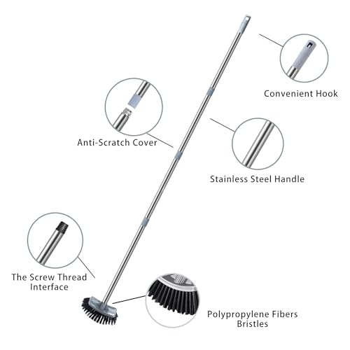 MEIBEI Hot Tub Scrub Brush with Long Handle -54", Stiff Bristles Grout Brush, Perfect for Cleaning Bathtub/Spa/Pond and Small Above Ground Pool
