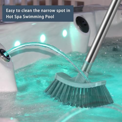MEIBEI Hot Tub Scrub Brush with Long Handle -54", Stiff Bristles Grout Brush, Perfect for Cleaning Bathtub/Spa/Pond and Small Above Ground Pool